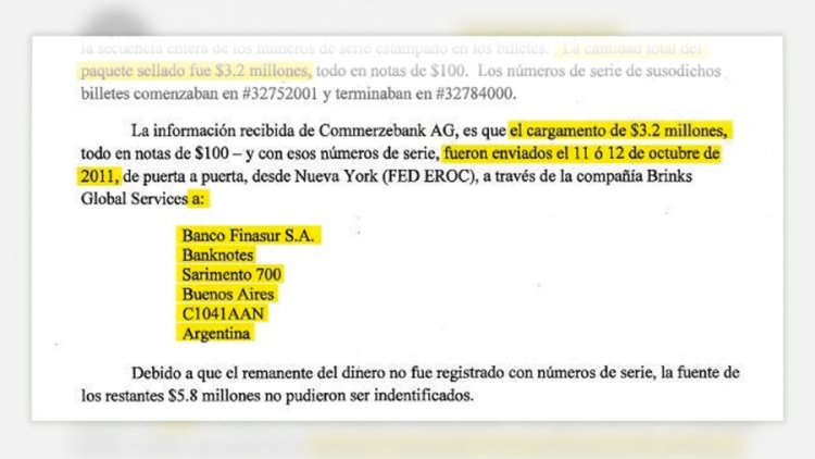 Cristina mostró que el dinero de José López fue enviado al banco Finansur