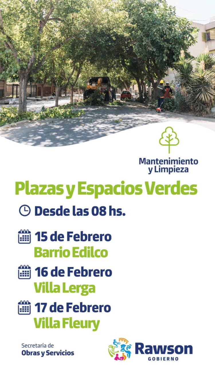 La limpieza integral de barrios y espacios verdes continúa en Rawson