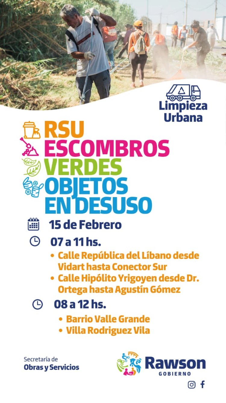 La limpieza integral de barrios y espacios verdes continúa en Rawson