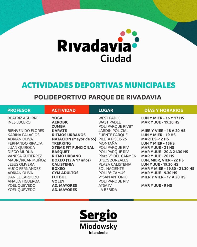 Rivadavia: Conoce las actividades deportivas gratuitas