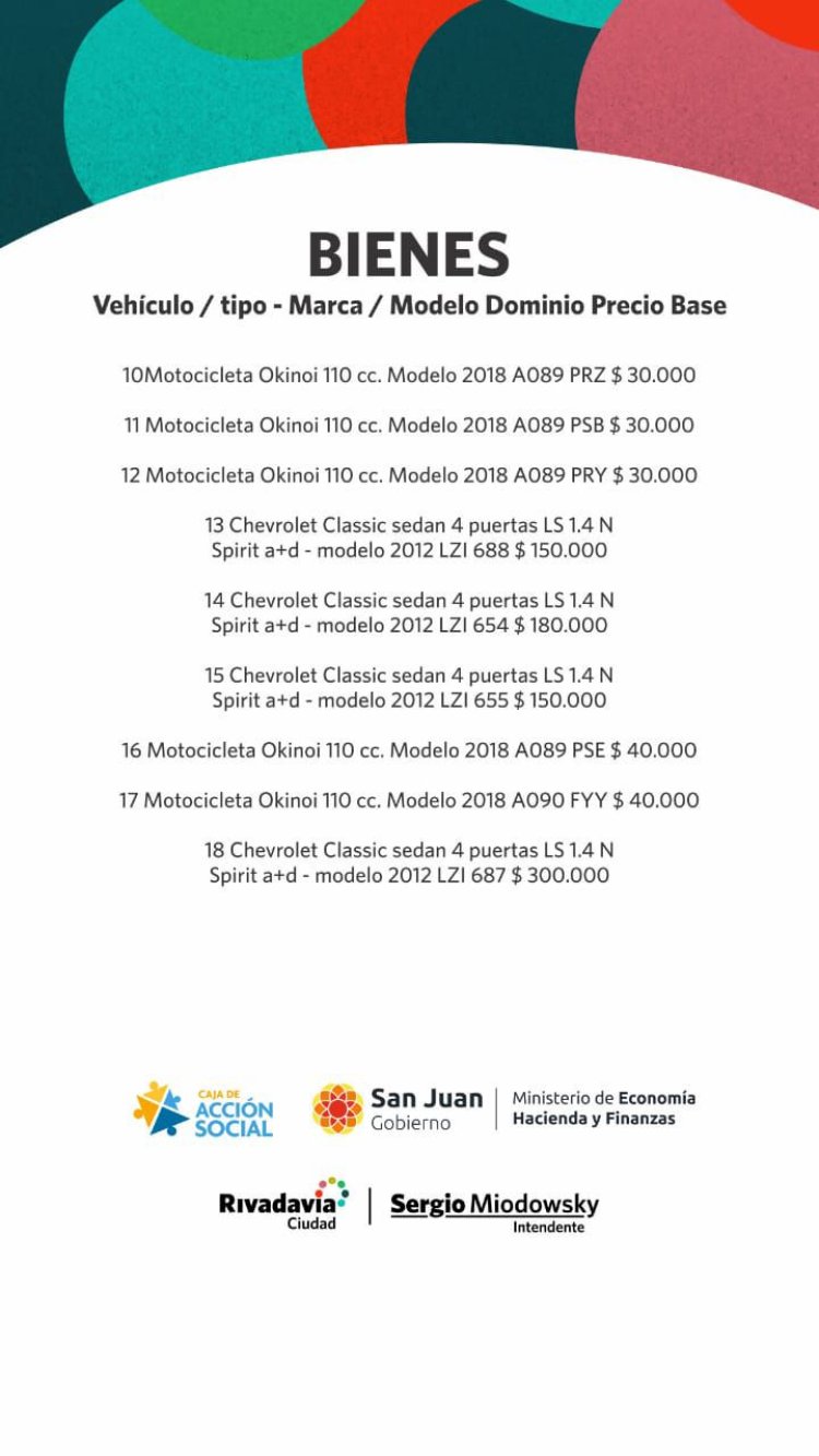 Rivadavia remata 25 movilidades y comprará nuevos patrulleros y chalecos balísticos