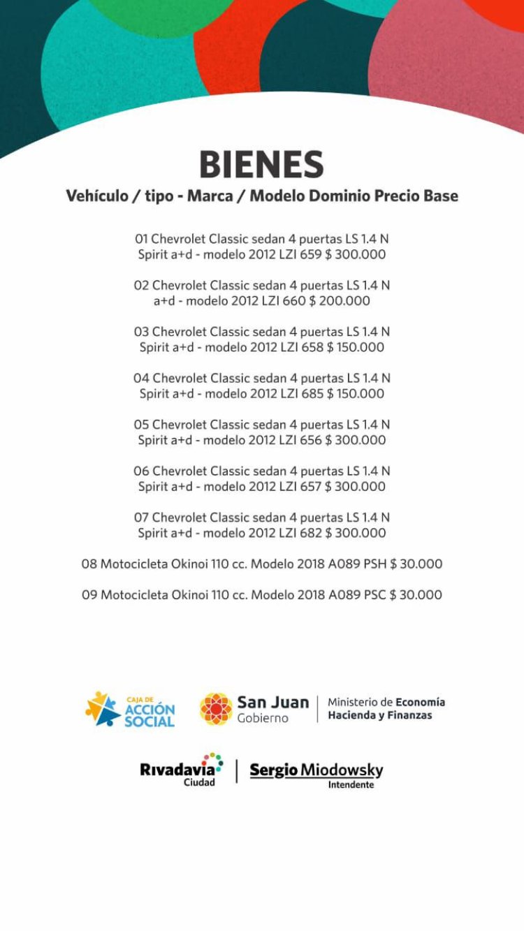 Rivadavia remata 25 movilidades y comprará nuevos patrulleros y chalecos balísticos