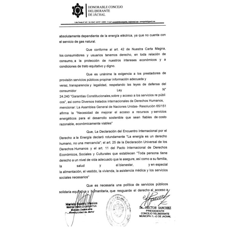 El Concejo Deliberante de Jáchal declaró de interés Departamental y Social el reclamo por las tarifas de energía