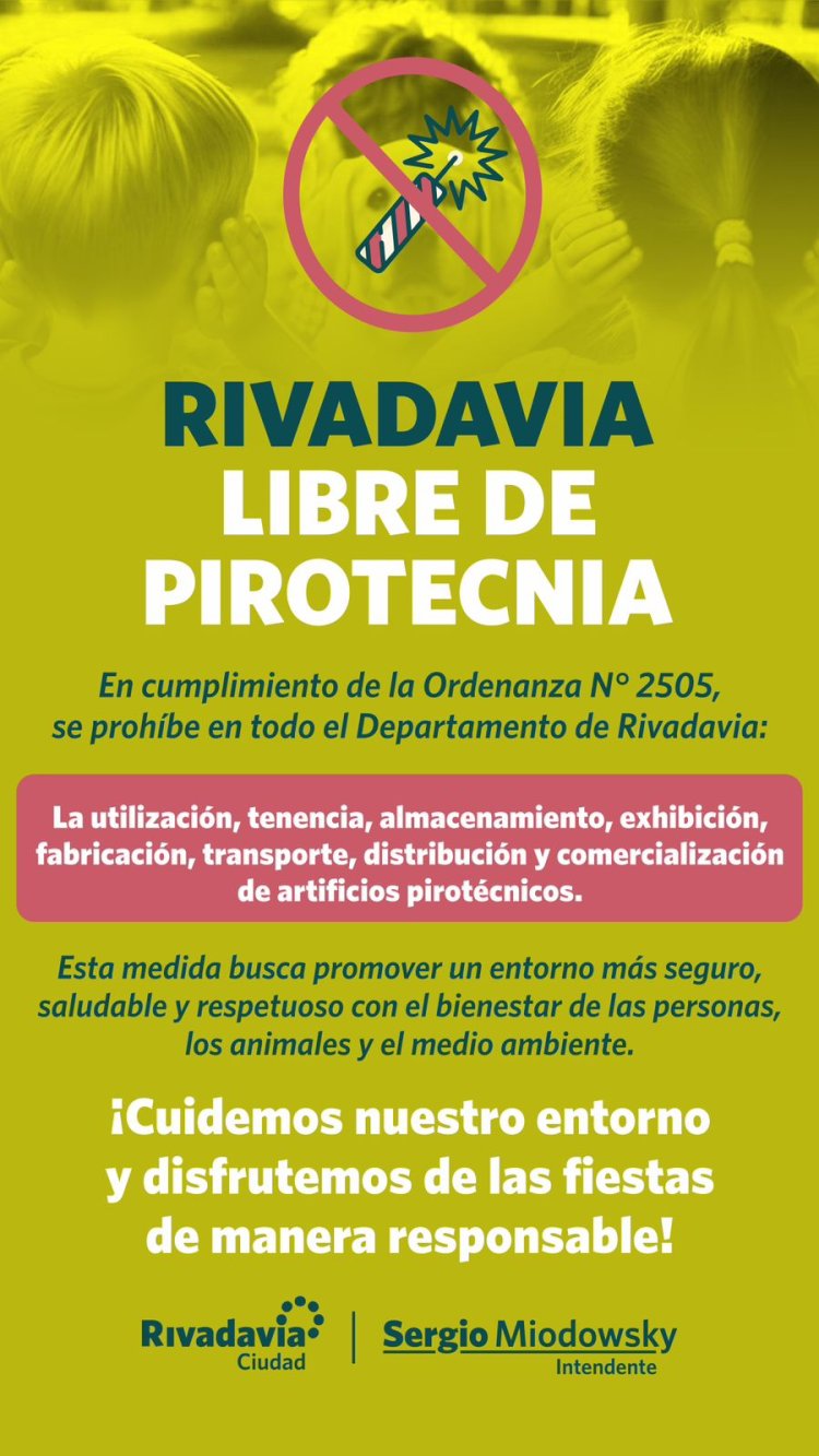 Rivadavia celebra las fiestas libre de pirotecnia