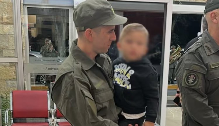 Nahuel Gallo llegó a la Argentina y fue recibido por su esposa e hijo