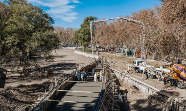 El nuevo puente del lago del Parque de Mayo consolida su estructura principal