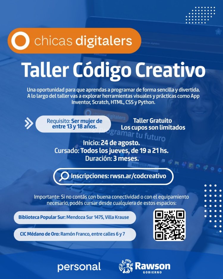 Rawson abre las puertas al futuro digital: llega “Código Creativo”, una capacitación gratuita para adolescentes