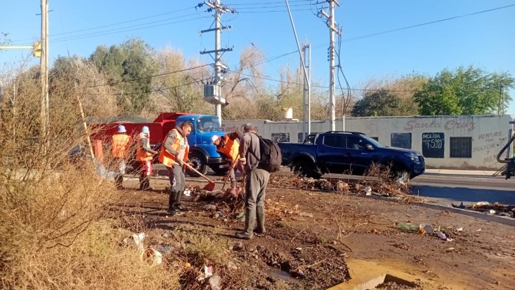Anegamientos: Chimbas realiza tareas de desobstrucción de cunetas
