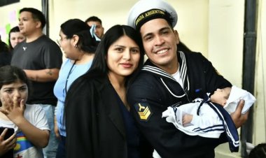 Fragata Libertad: el tripulante que vio nacer a su hija por videollamada se reencontró con su familia