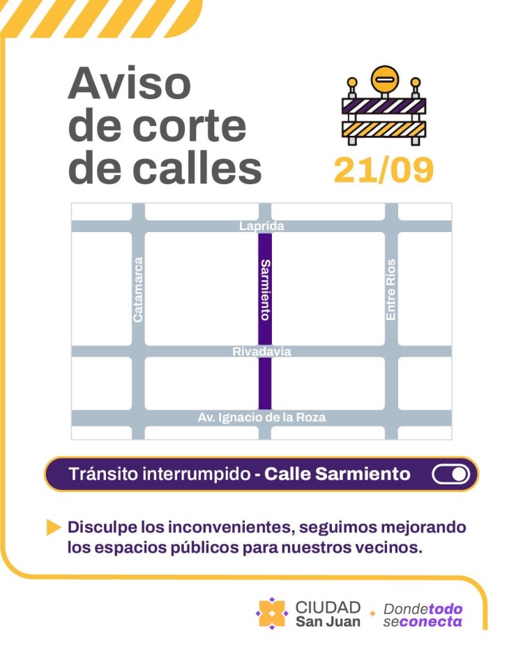 La Ciudad avanza con el “Plan 50 Cuadras” y este lunes habrá corte en calle Sarmiento