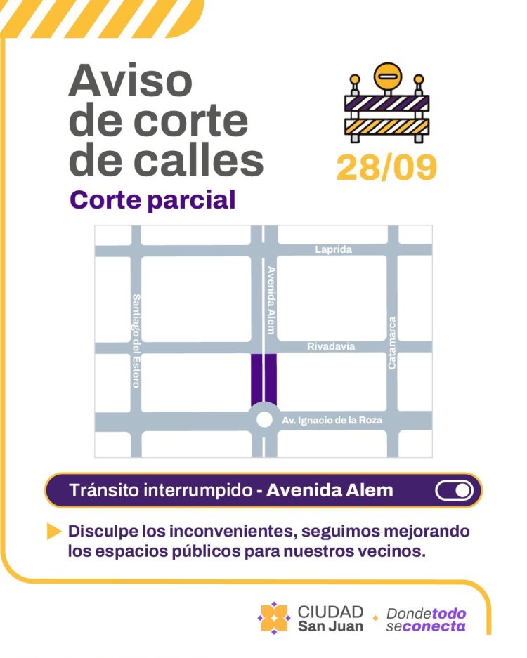 Obras viales en la Ciudad de San Juan: así será el trabajo este lunes